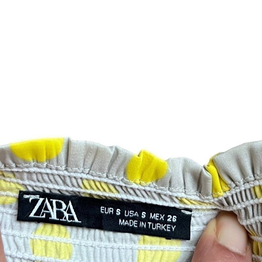 ZARA WOMAN BEIGE With YELLOW POLKA-DOT V-NECK CROP TOP 3067/035/050 size small - Picture 9 of 9